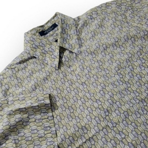 Alan Flusser Mens Medium Geometric Diamonds and Palm Trees Print Button Up Shirt